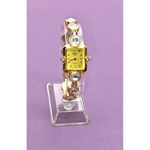 Vtg Park Lane Watch Women's Watch Clear Crystals Gold Dial 25mm Fresh Battery